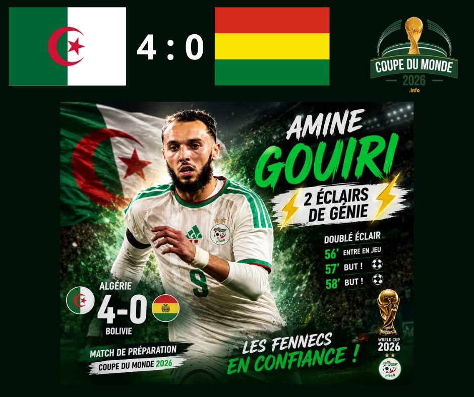 Algérie 4-0 Bolivie : Gouiri dépouille la Verde — les Fennecs inévitables avant l'Argentine