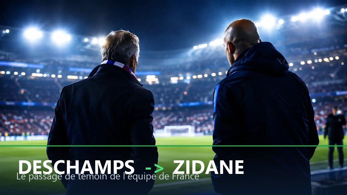 Passage de temoin entre Didier Deschamps et Zinedine Zidane a la tete de l'equipe de France