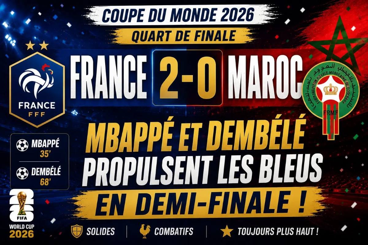 Joueurs français qui célèbrent la victoire 2-0 contre le Maroc en quart de finale CDM 2026