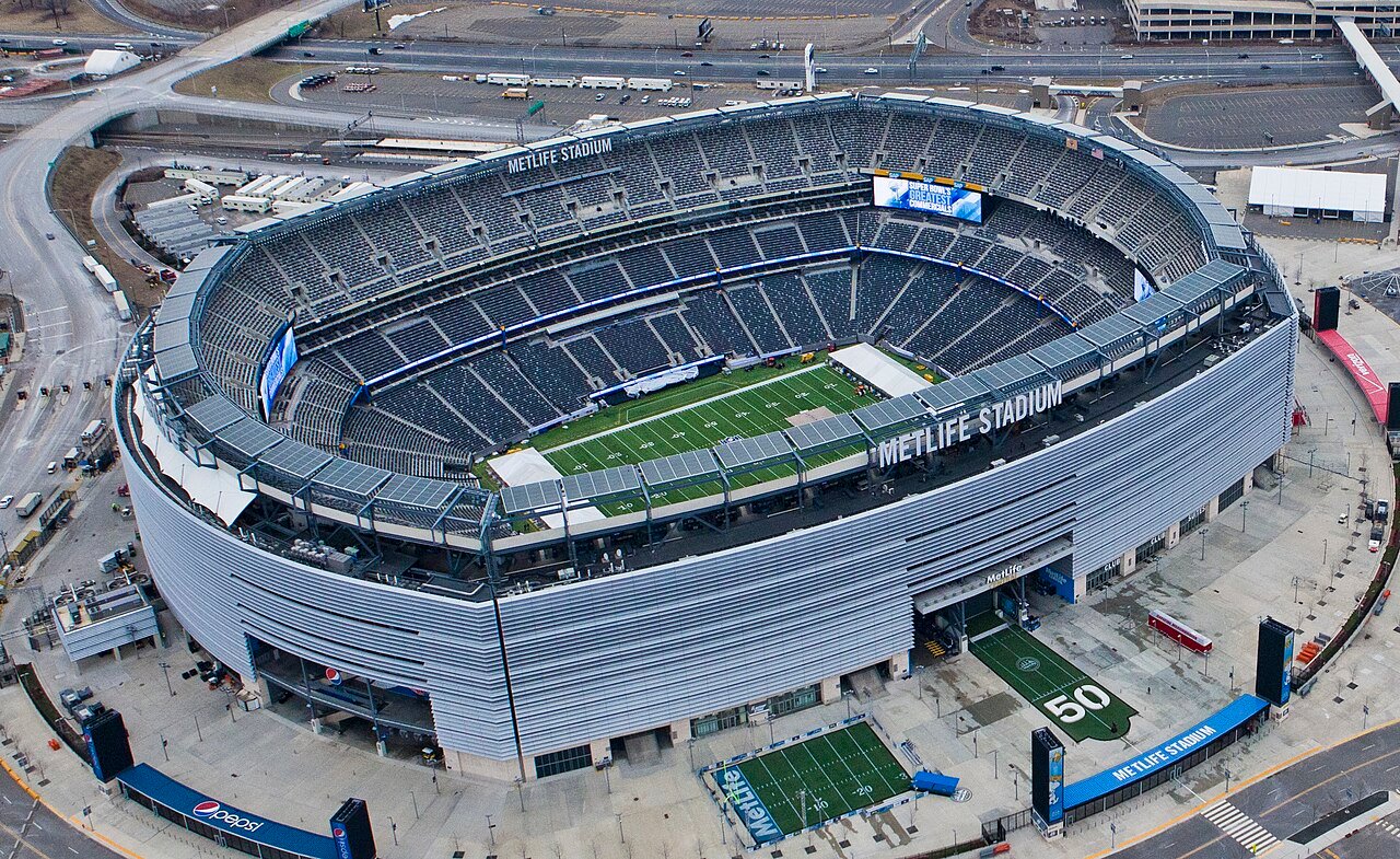 Vue aérienne du MetLife Stadium à East Rutherford, New Jersey – stade de la Finale de la Coupe du Monde 2026